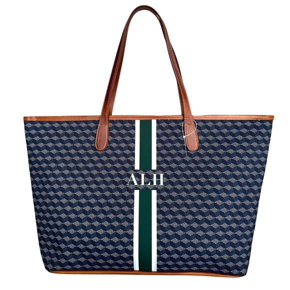 NEW Barrington St. Anne Zippered Large Tote Blue Printed Monogram Shoulder Bag - Picture 1 of 17